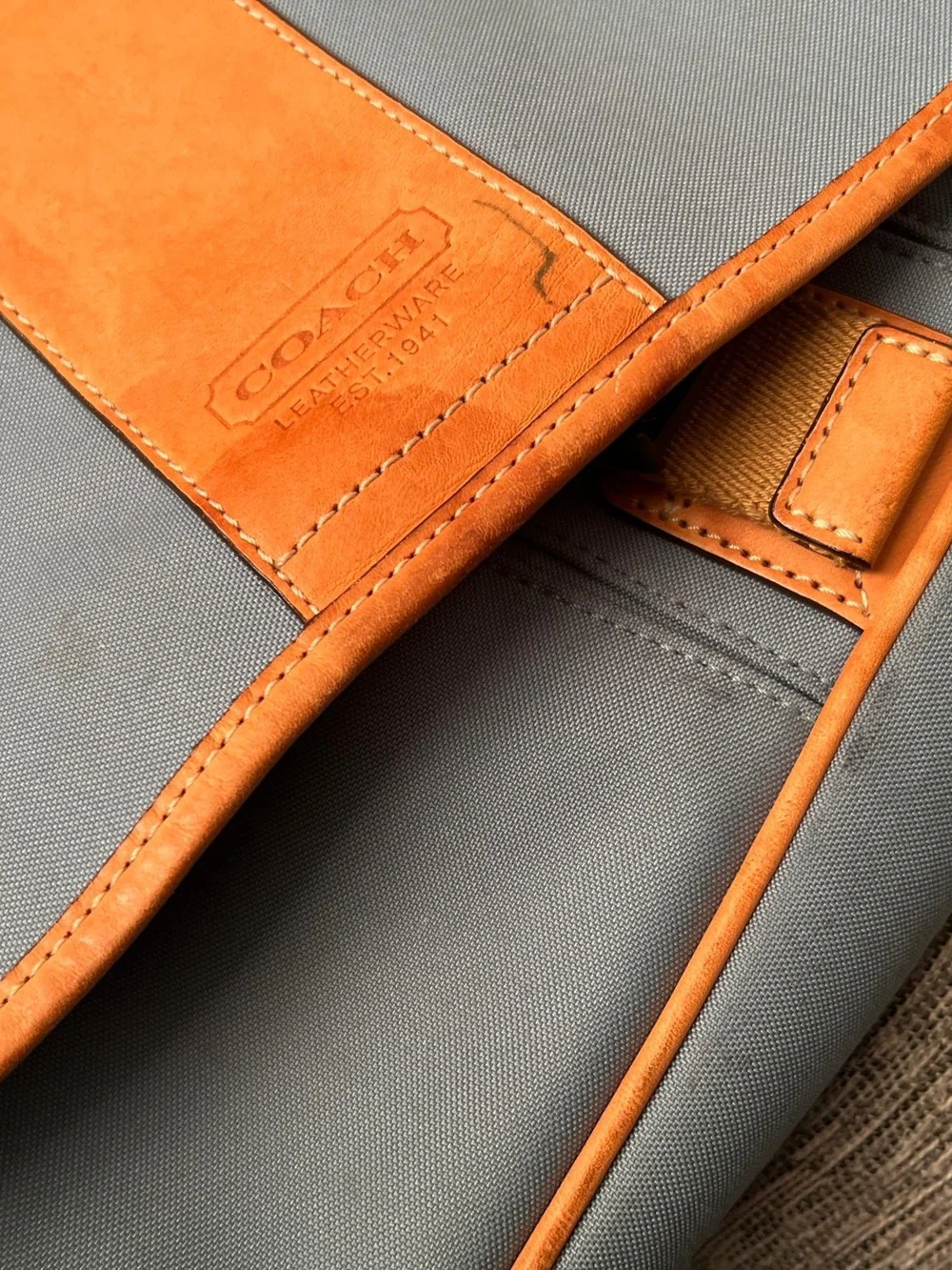 Coach Blue and Tan Leather-Trim Messenger Crossbody